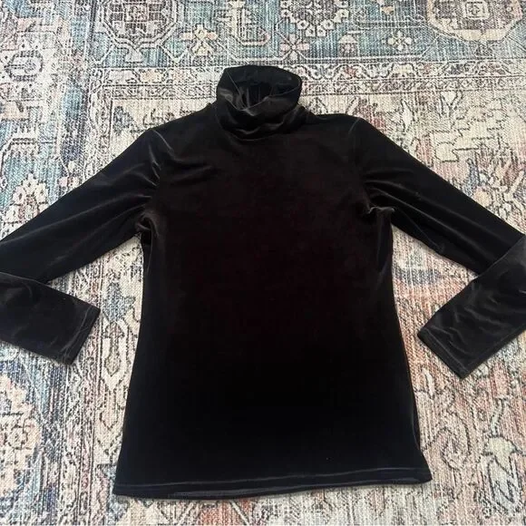 SnoSkins Vintage Black Velvet Base Layer Top Turtleneck Size Large Ski Layer - Picture 8 of 11
